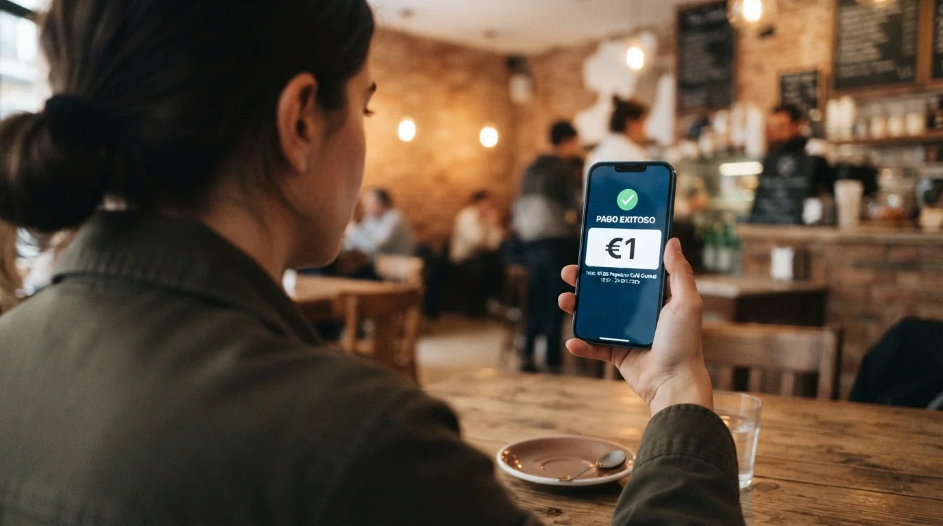 Pantalla de la aplicación Bizum en un móvil mostrando una transferencia de 1 euro a un operador de casino con el logo de Bizum visible