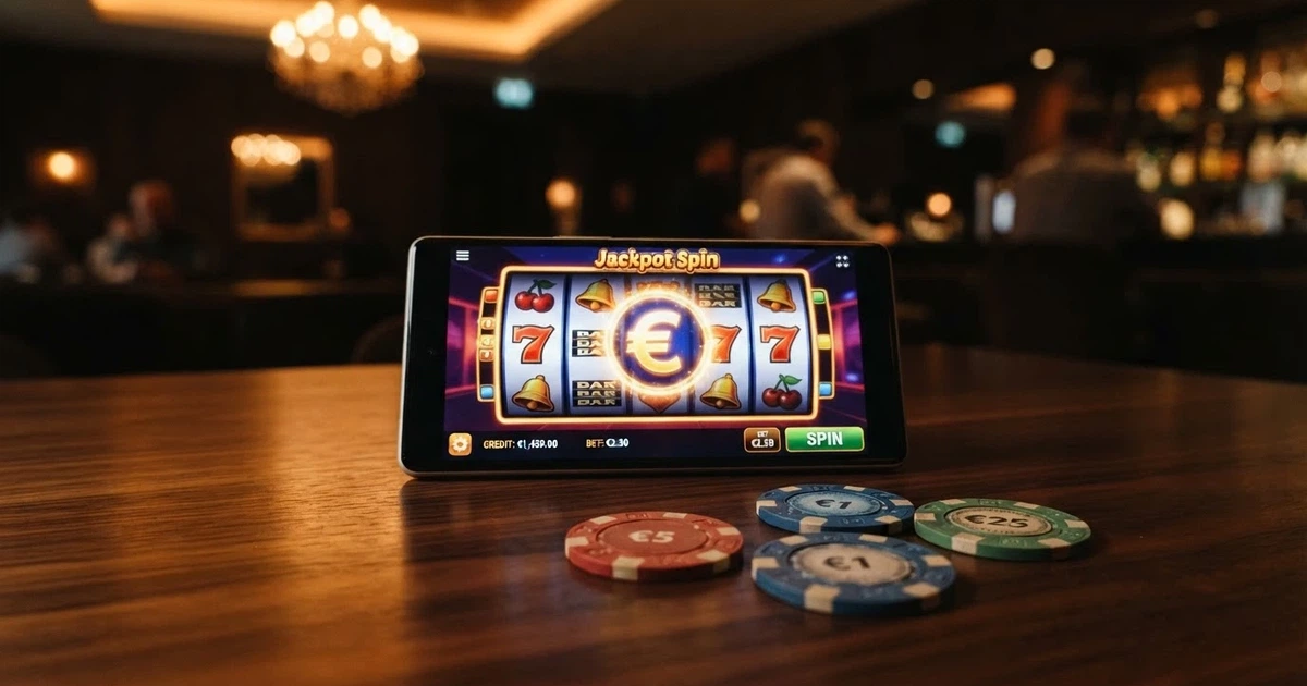 Pantalla de un casino online español con fichas y la cantidad de 5 euros destacada en primer plano