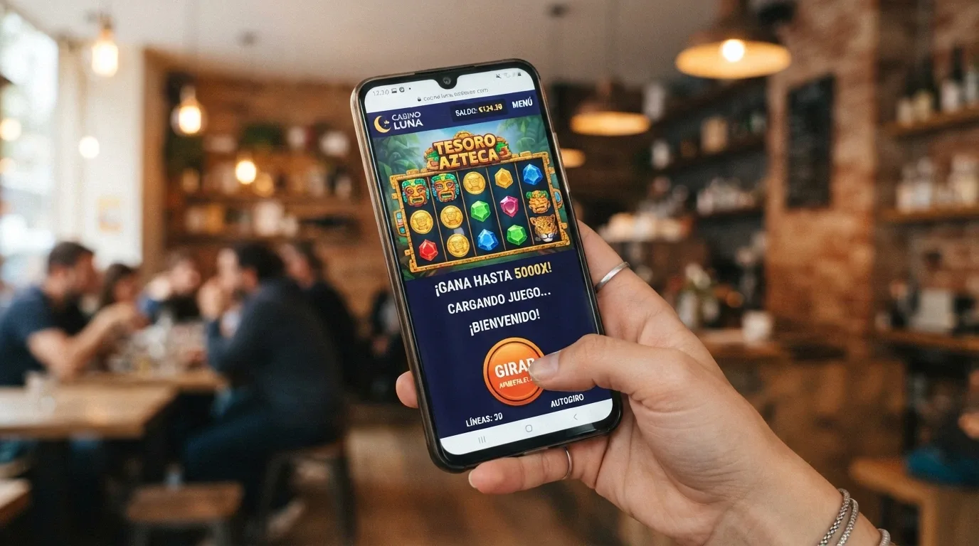 Teléfono móvil mostrando una tragaperras de Big Time Gaming en el navegador web de un casino online español