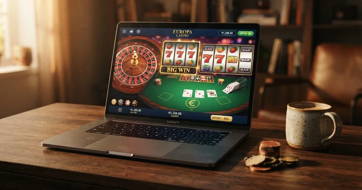 Pantalla de inicio de un casino online con licencia española mostrando juegos de ruleta, slots y blackjack junto al sello de la DGOJ