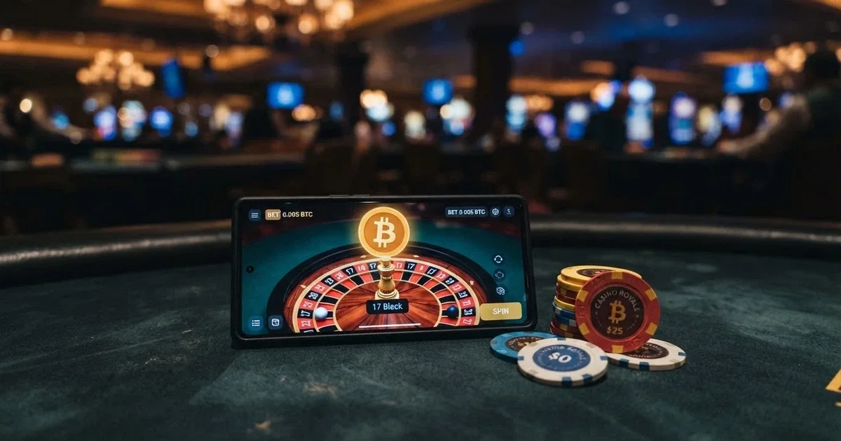 Cartera digital con interfaz de casino mostrando el logo de Bitcoin Cash (BCH) sobre un fondo de mesa de juego