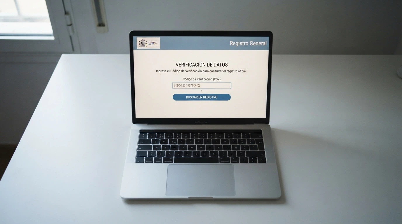 Una pantalla de ordenador mostrando una página de consulta de registro oficial con un cursor sobre el botón de búsqueda