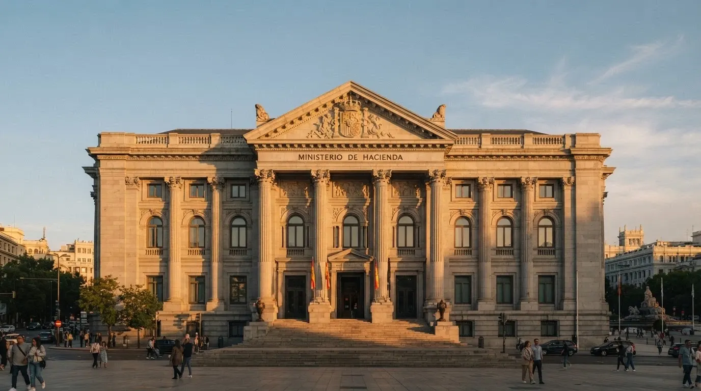 Fachada del Ministerio de Derechos Sociales, Consumo y Agenda 2030 en Madrid, sede de la DGOJ, con el logo de Juego Seguro visible