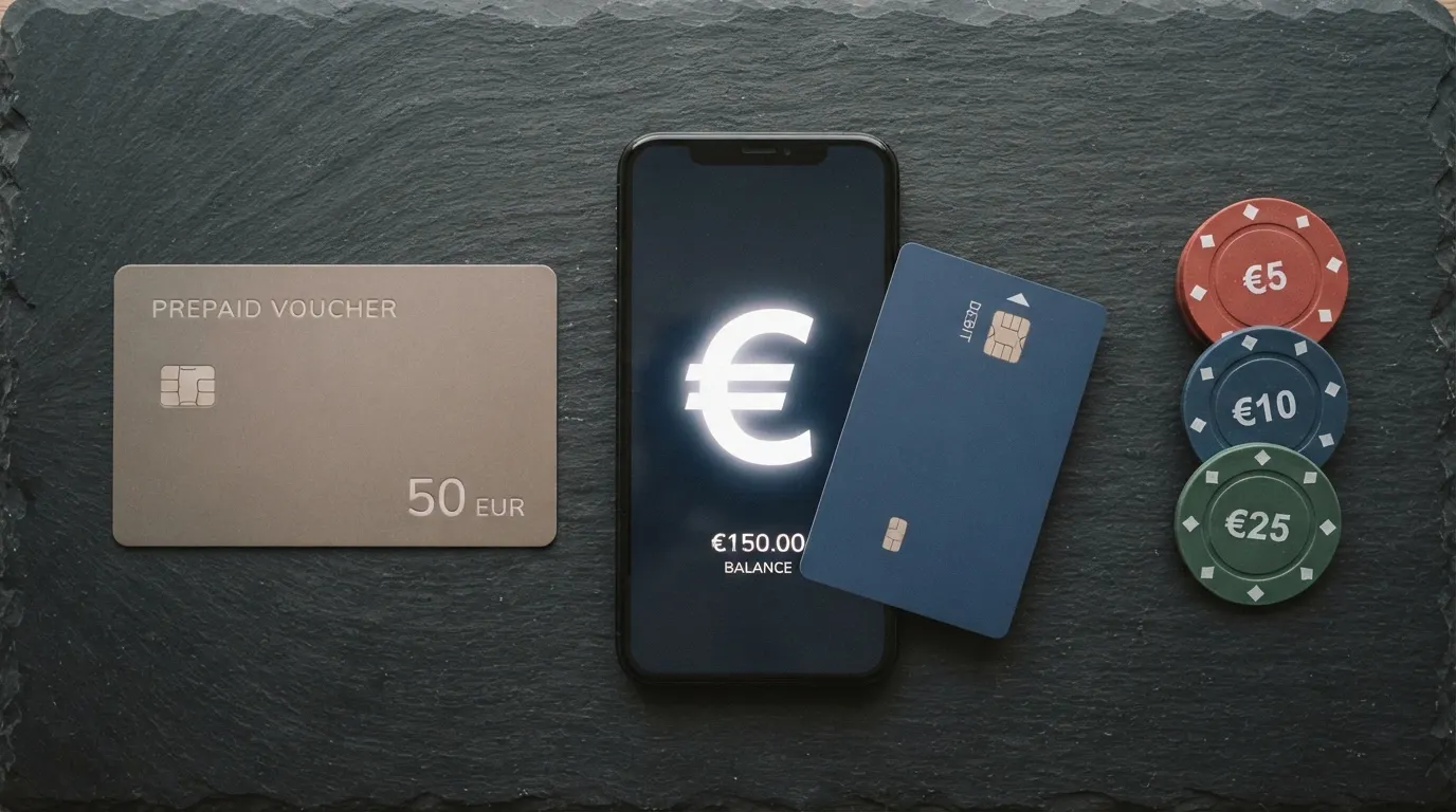 Composición con logotipos de Paysafecard, Bizum, PayPal, Visa y Mastercard sobre un fondo de casino