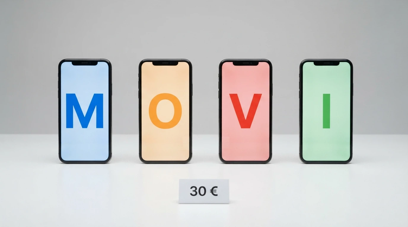 Los logotipos de Movistar, Orange, Vodafone y Yoigo junto a un icono de límite de depósito de 30€