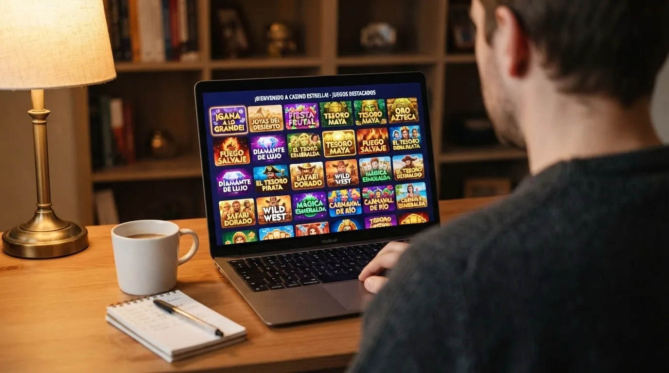 Colección de tragaperras online en la pantalla de un casino español con las carátulas de los juegos más destacados